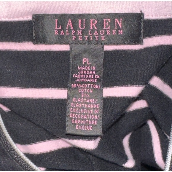 Lauren Ralph Lauren Petite Black Pink Striped 3/4 Sleeve Half Zip Top LP - Picture 7 of 11